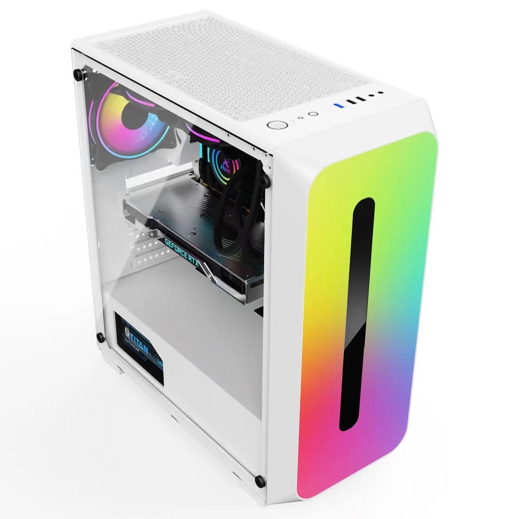 Colorful Beyaz 3 Fanlı 10 Mod RGB Işıklı Şeffaf Panel ATX Gaming Boş Bilgisayar Kasası