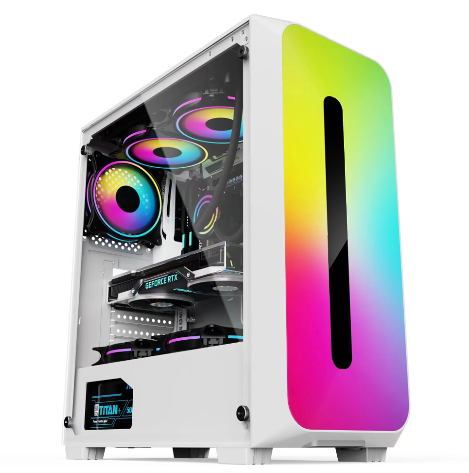 Colorful Beyaz 3 Fanlı 10 Mod RGB Işıklı Şeffaf Panel ATX Gaming Boş Bilgisayar Kasası