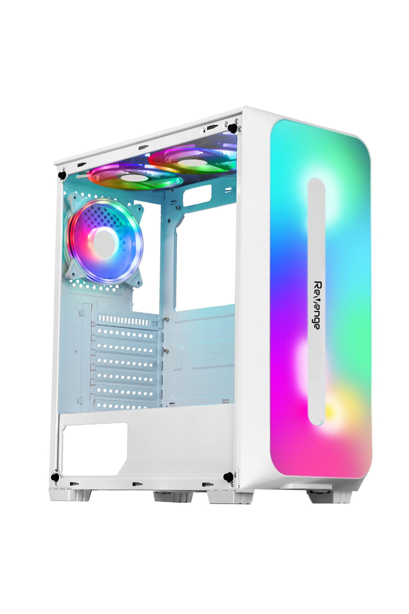 Colorful Beyaz 3 Fanlı 10 Mod RGB Işıklı Şeffaf Panel ATX Gaming Boş Bilgisayar Kasası