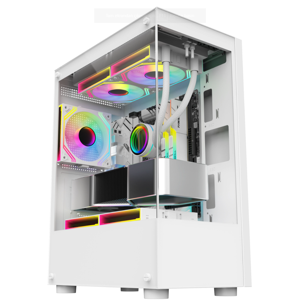 Beyaz Crystal Midi Tower 3 RGB Fanlı Temperli Cam Panel Gaming Oyuncu Bilgisayar Kasası