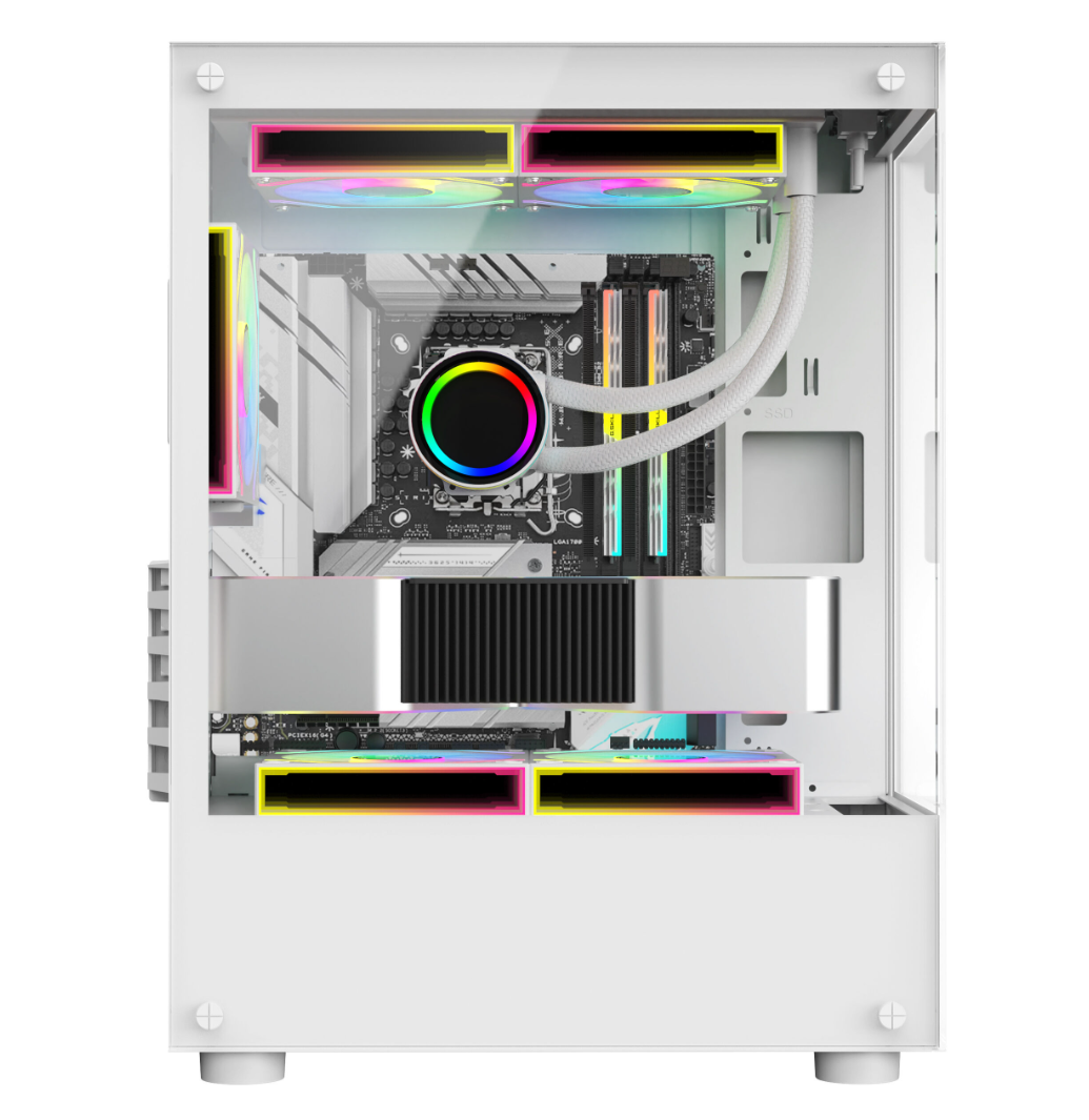 Beyaz Crystal Midi Tower 3 RGB Fanlı Temperli Cam Panel Gaming Oyuncu Bilgisayar Kasası