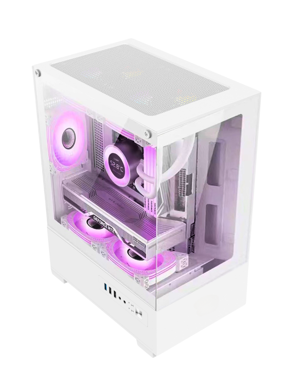 Beyaz Crystal Kumandalı Midi Tower 3 RGB Fanlı Temperli Cam Panel Gaming Oyuncu Bilgisayar Kasası