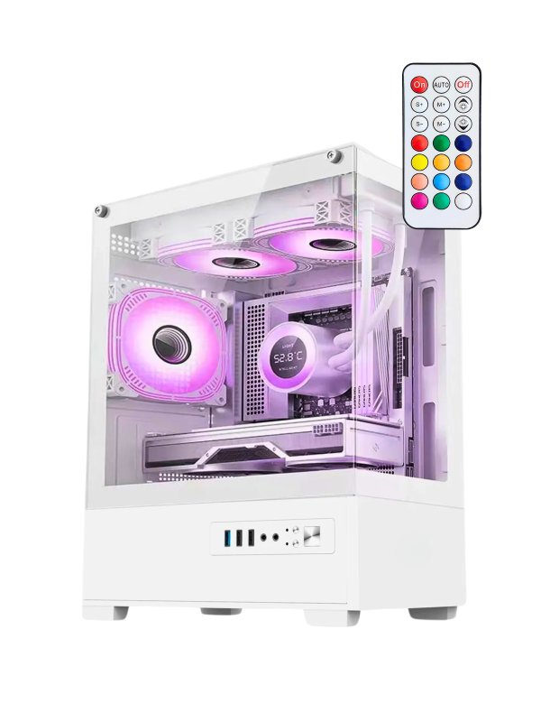 Beyaz Crystal Kumandalı Midi Tower 3 RGB Fanlı Temperli Cam Panel Gaming Oyuncu Bilgisayar Kasası