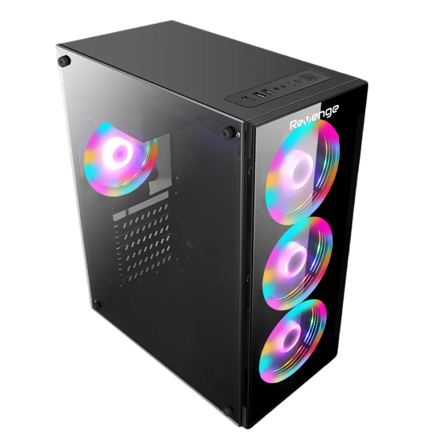 Glass 4 Fanlı ATX Temperli Mid Tower Cam Panel RGB Fanlı Gaming Boş Bilgisayar Kasası