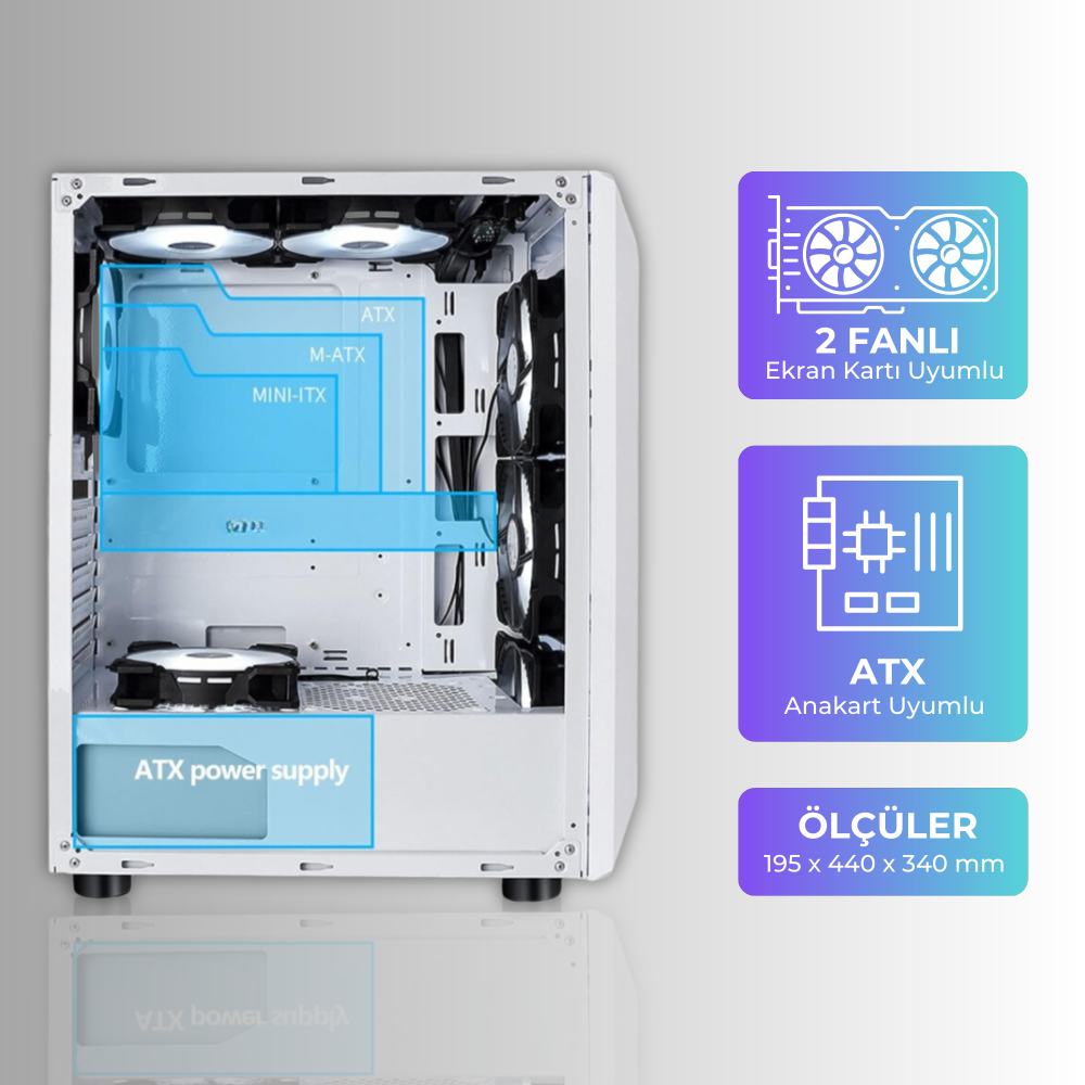 Beyaz Ice Drill 4 RGB Fanlı Mesh Panel ATX PC Gaming Bilgisayar Oyuncu Kasası