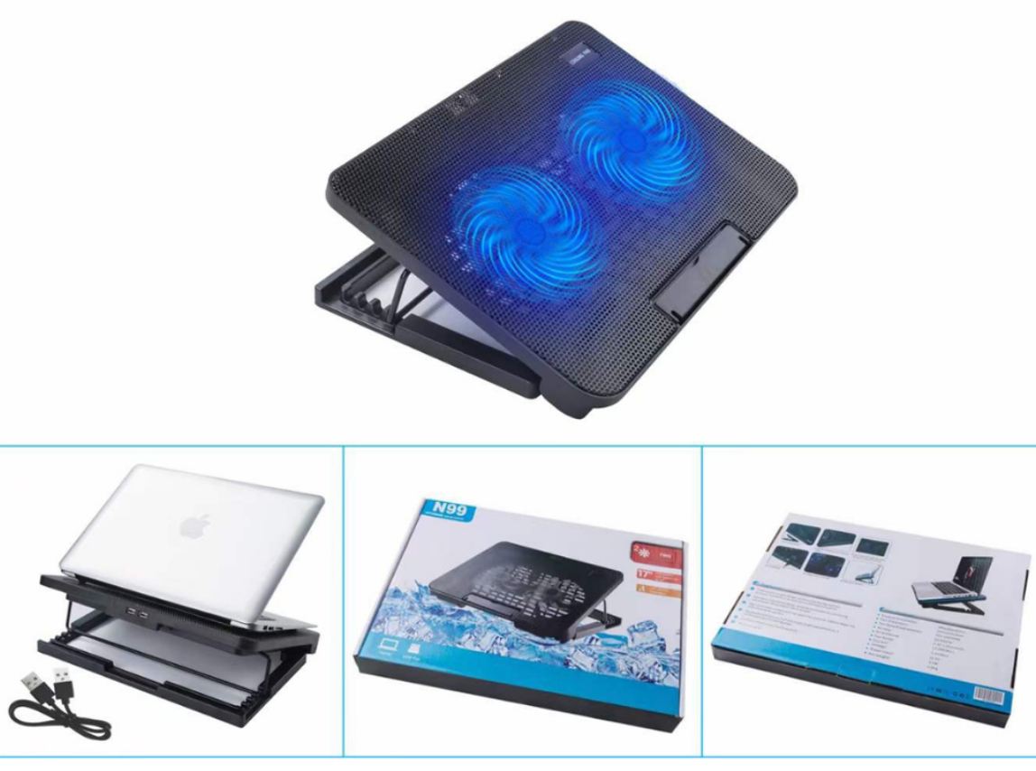 N99 Çift Fanlı Laptop Soğutucu Mavi Led Işıklı Ayarlanabilir Dizüstü Notebook Bilgisayar Stand 17’’