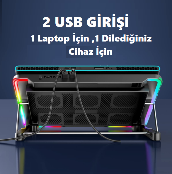 X8 Ayarlanabilir RGB Işıklı 6 Fanlı Laptop Soğutucu Dizüstü Notebook Standı