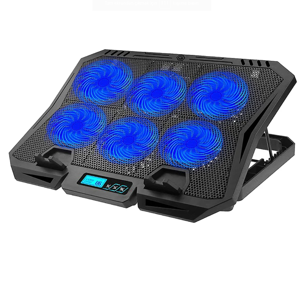 X6A Göstergeli 6 Mavi Led Fanlı Laptop Soğutucu Notebook Dizüstü Ayarlı Laptop Standı