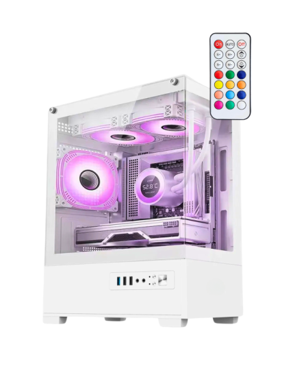 Beyaz Crystal Midi Tower 3 RGB Fanlı Temperli Cam Panel Gaming Oyuncu Bilgisayar Kasası